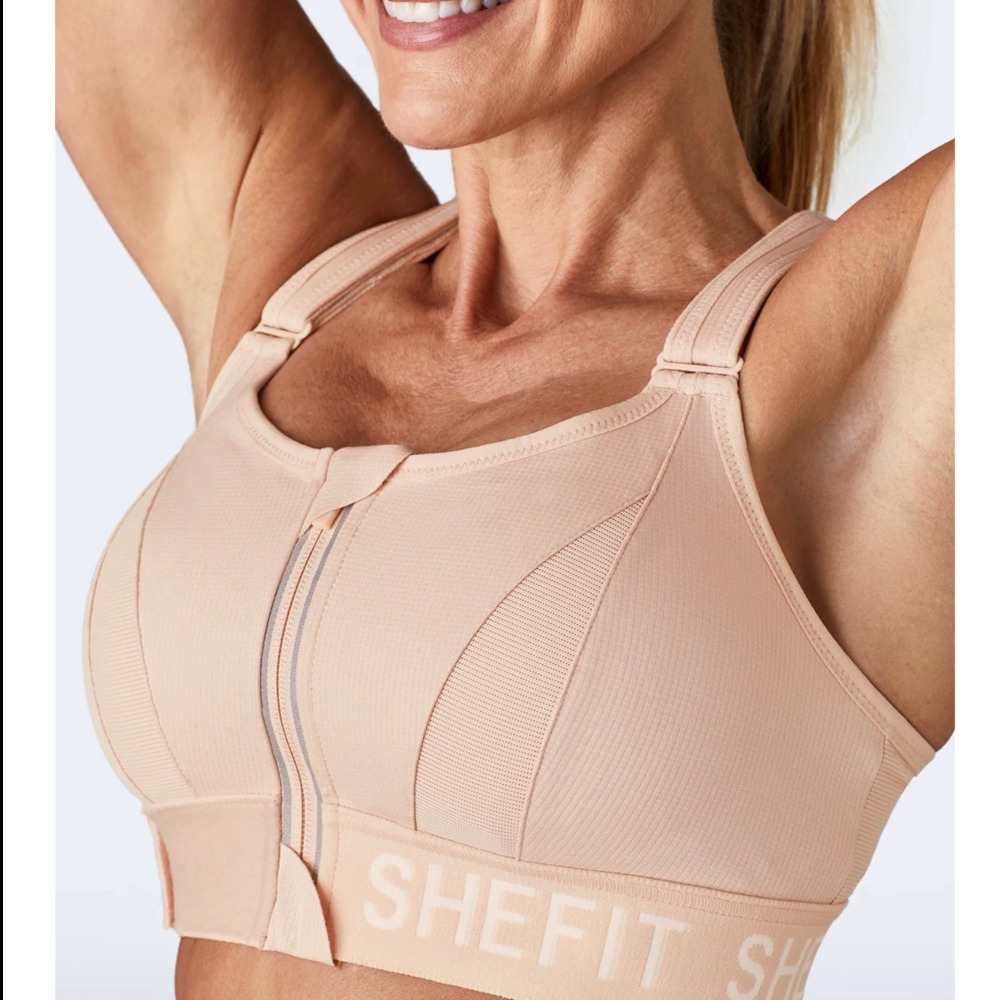 SHEFIT Ultimate Sports Bra 1Luxe Beige Running Walking Weights High Impact Beige